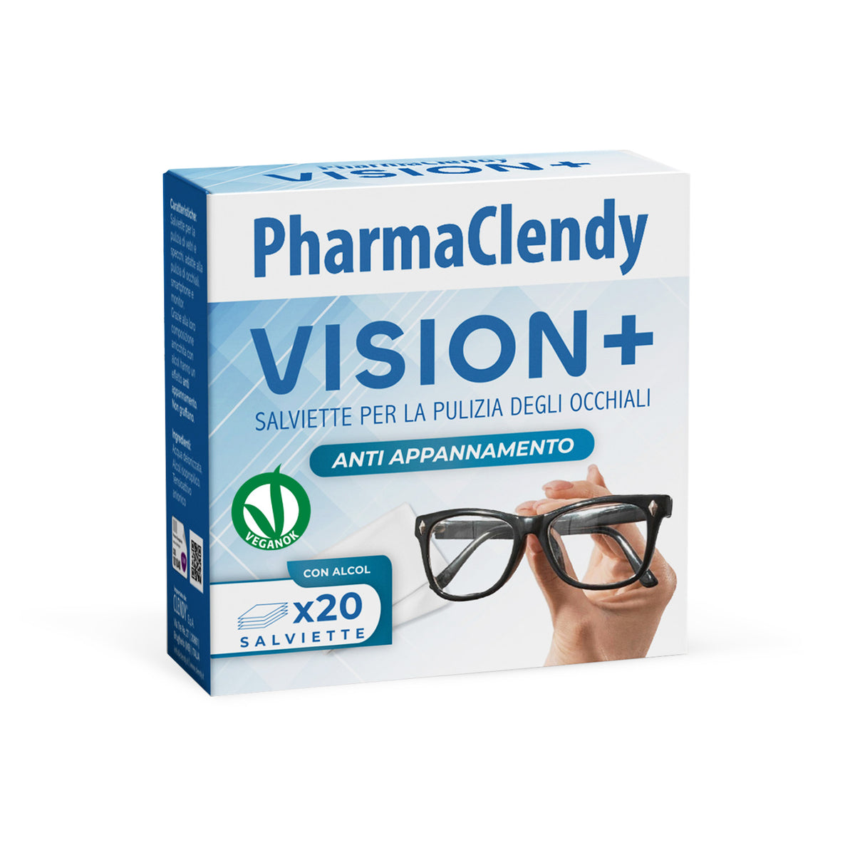 PharmaClendy VISION+ – Salviette Anti-Appannamento per Occhiali - 20 pz
