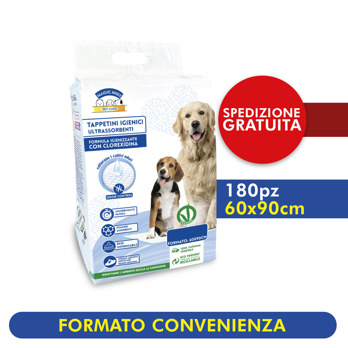 Confezione da 180pz - Tappetini Assorbenti Cani Magic Mike Clorexidina 60x90cm